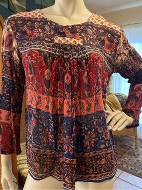 Vtg GEETA bohemian paisley floral top blouse FREE SIZE hippie boho